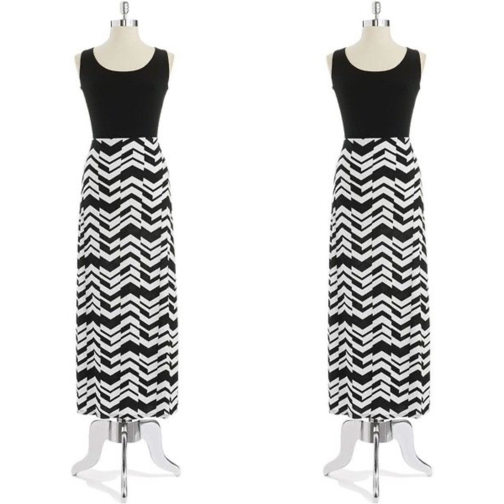 Black & white chevron cross-back maxi dress
